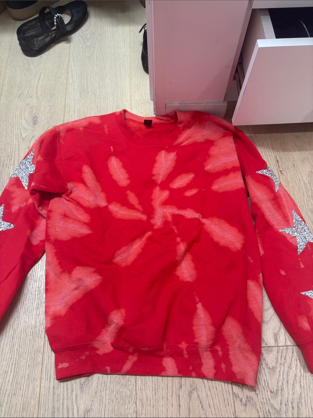 Red Tie-Dye Star Sleeve Kids Sweatshirt